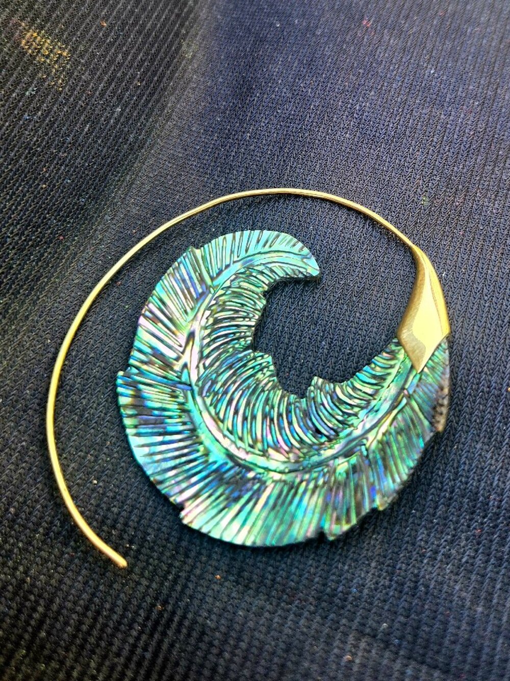 Abalone Sea Shell Hoop Earring (single) - Picture 3 of 10